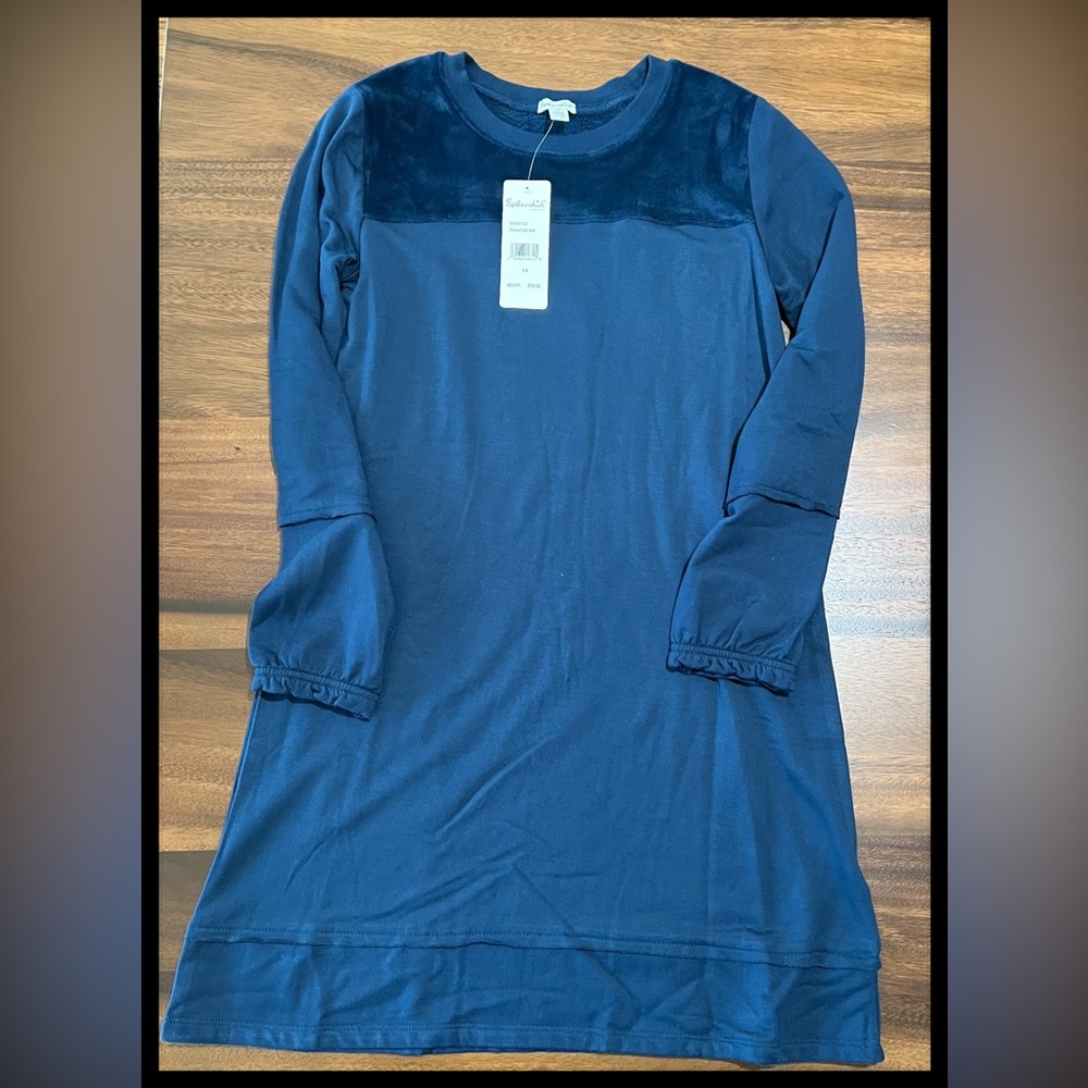 NWT $50 Girl's Super Soft Terry & Velour Long-Sleeve Dress, Size 14
